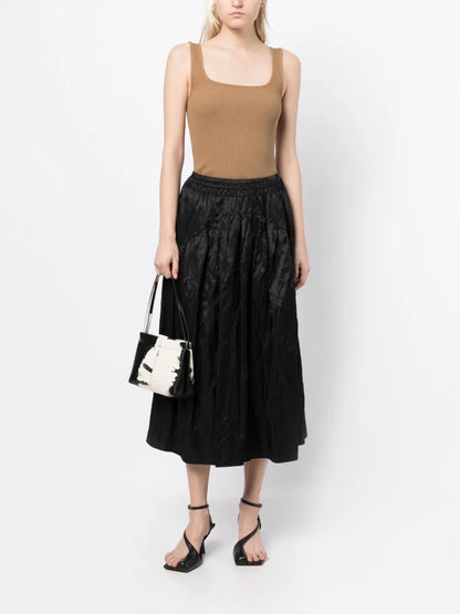 Elasticated-Waist Gathered Midi Skirt