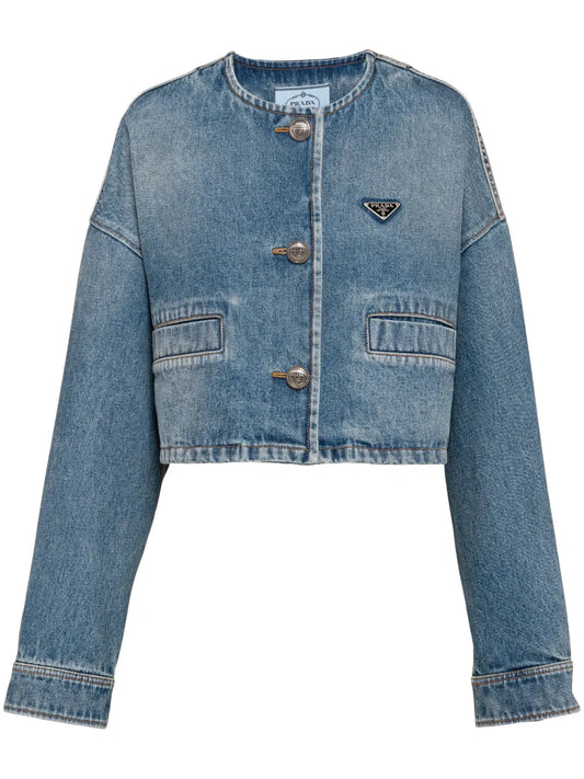 Triangle-Logo Denim Blouson Jacket