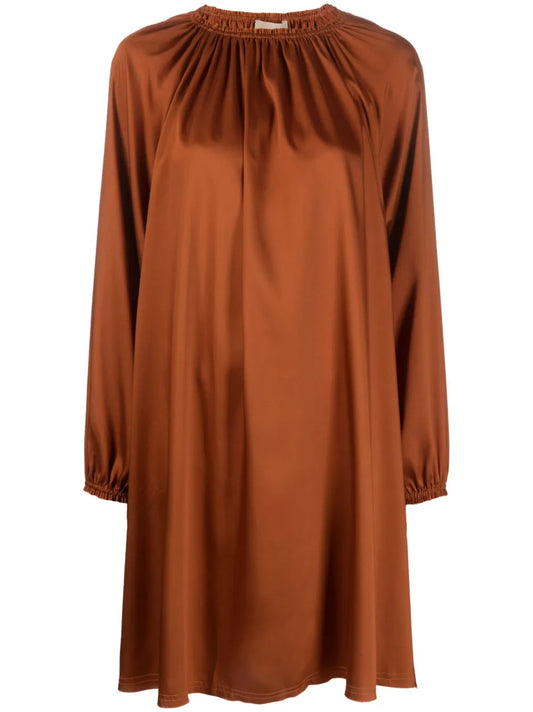 Gathered-Detail Long-Sleeve Dress