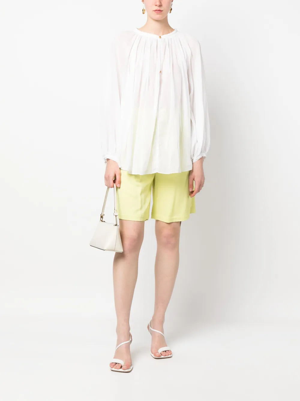 Balloon-Sleeve Cotton-Silk Blouse