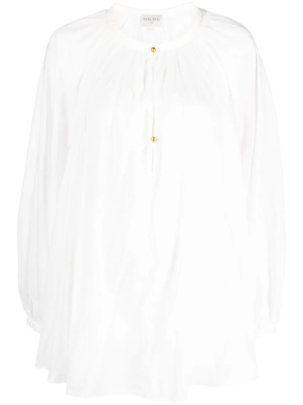 Balloon-Sleeve Cotton-Silk Blouse