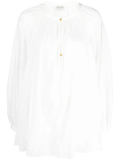 Balloon-Sleeve Cotton-Silk Blouse