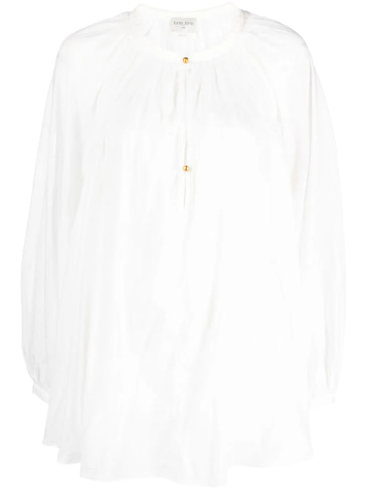 Balloon-Sleeve Cotton-Silk Blouse