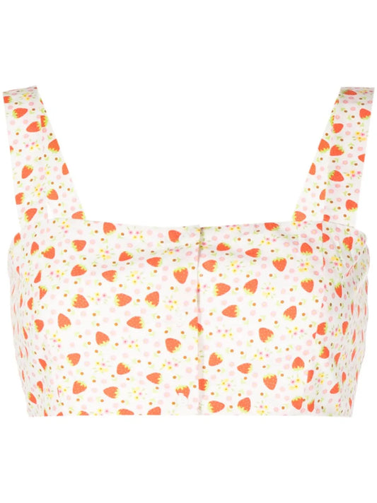 Strawberry-Print Bralette-Style Blouse