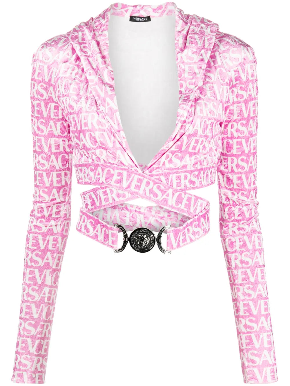 Versace All-Over Velvet Cropped Hoodie