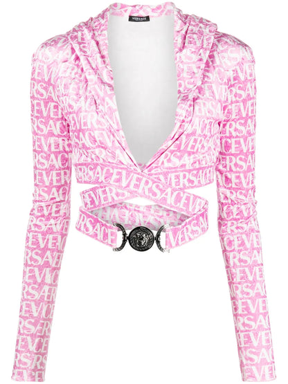 Versace All-Over Velvet Cropped Hoodie