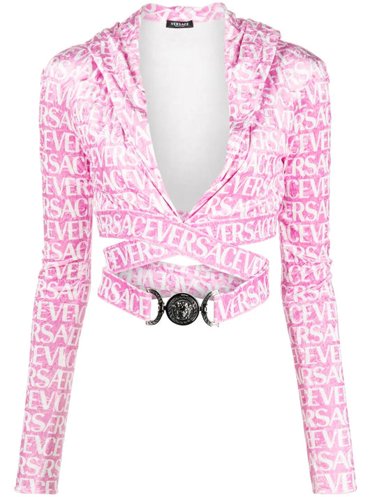 Versace All-Over Velvet Cropped Hoodie