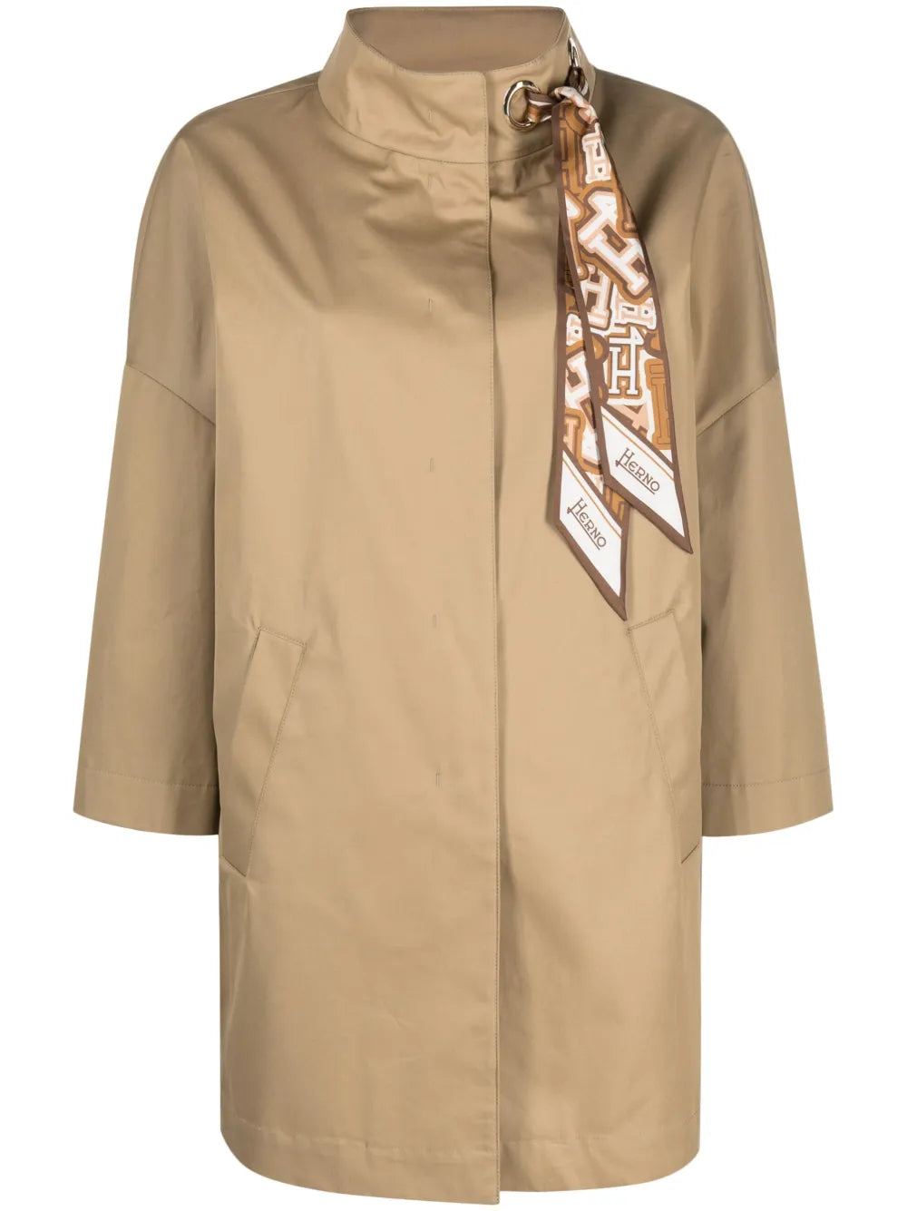 Scarf-Embellished Parka Coat