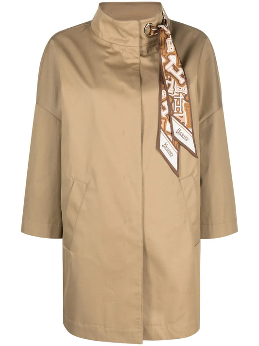Scarf-Embellished Parka Coat