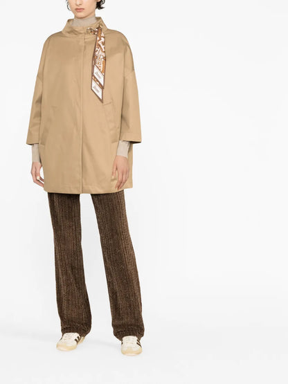 Scarf-Embellished Parka Coat
