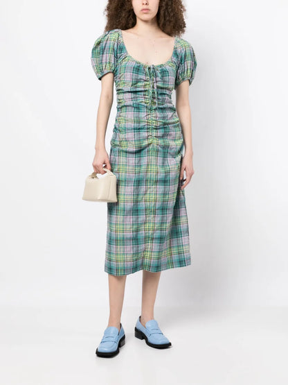 Checked Seersucker Midi Dress