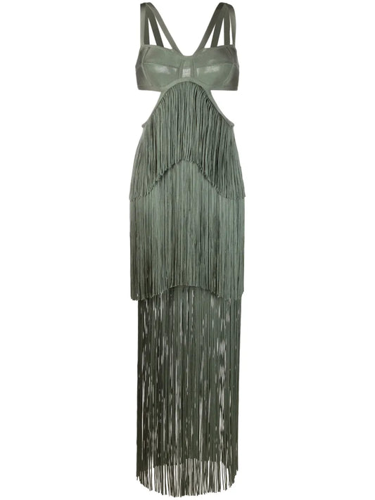Strappy Tiered Fringe Maxi Dress