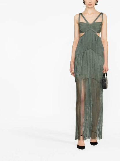 Strappy Tiered Fringe Maxi Dress