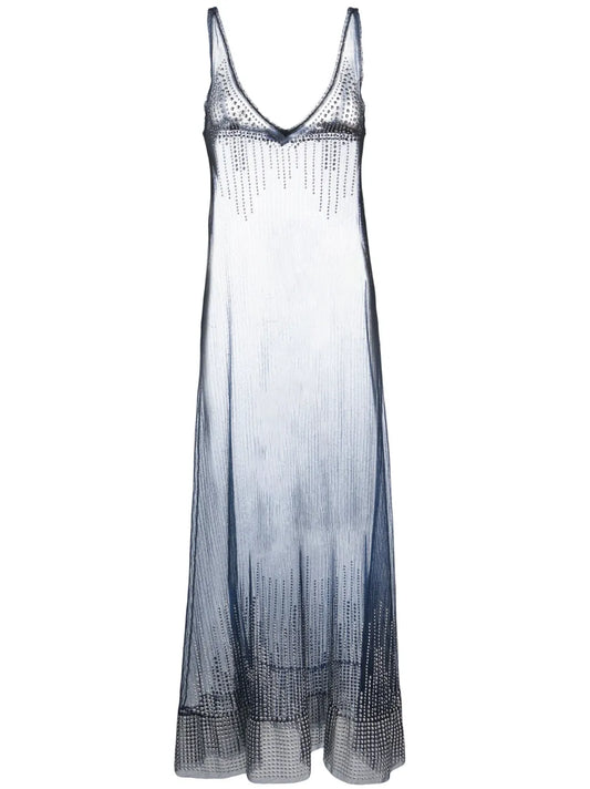 Stud-Detailed Sheer Long Dress
