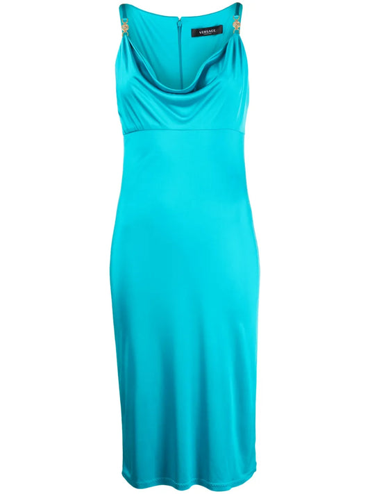 Logo-Plaque Cowl-Neck Midi Dress