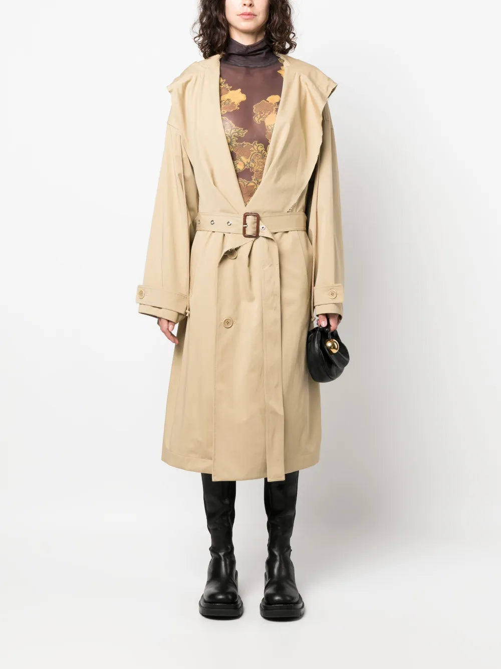Hooded Double-Breasted Trench Coat
