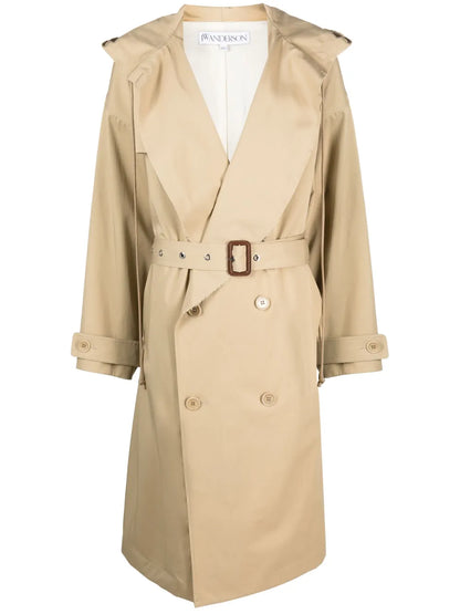Hooded Double-Breasted Trench Coat