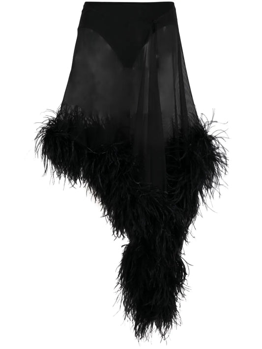 Miya Feather-Trimmed Asymmetric Skirt