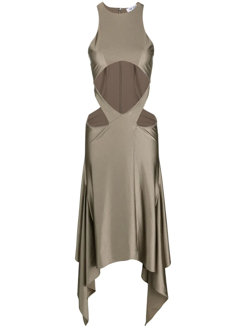 Draped-Hem Cut-Out Midi Dress