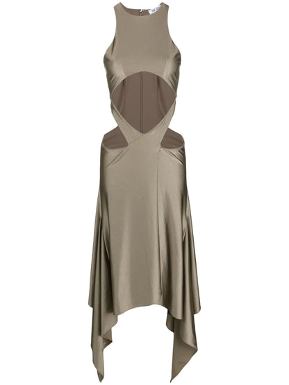 Draped-Hem Cut-Out Midi Dress