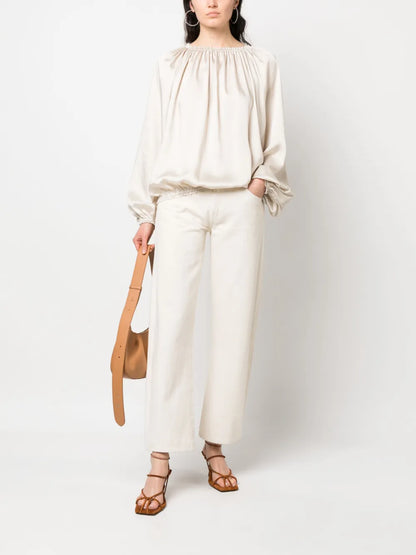 Satin-Finish Ruched Blouse