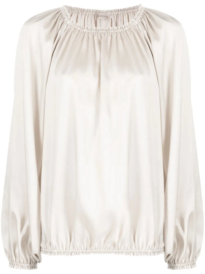 Satin-Finish Ruched Blouse