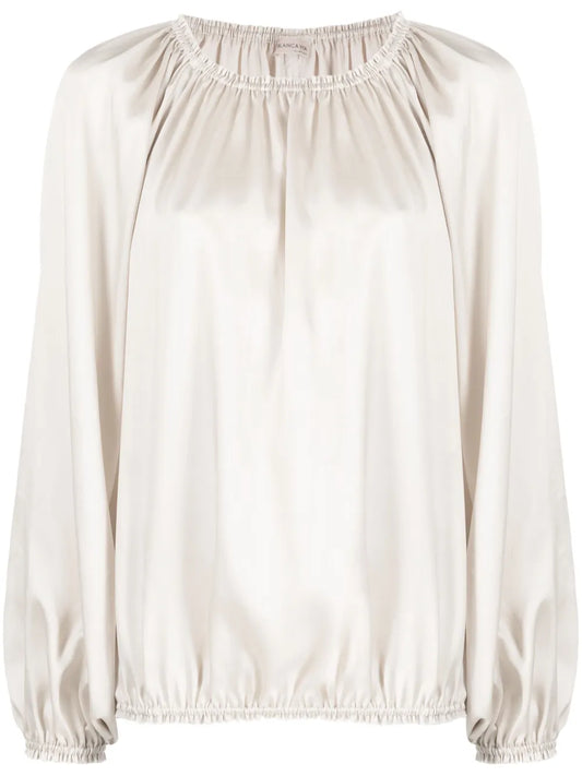 Satin-Finish Ruched Blouse
