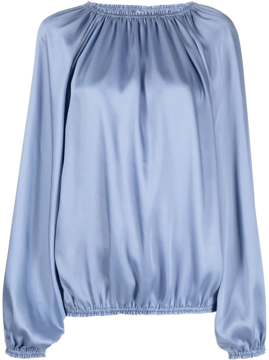Satin-Finish Ruched Blouse