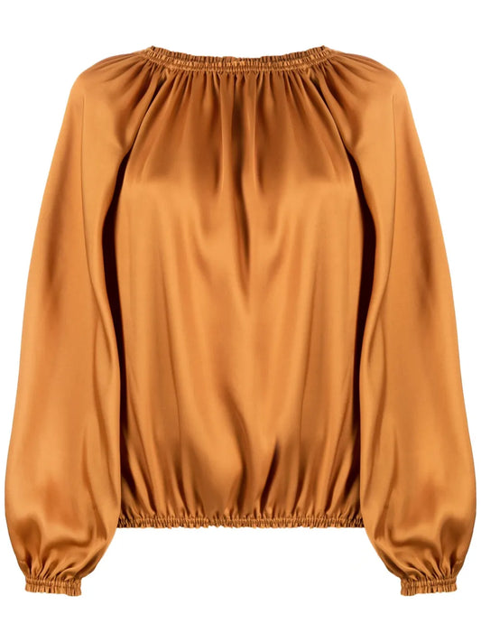 Satin-Finish Ruched Blouse