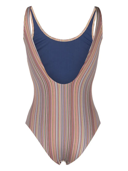 Round-Neck Striped Swimsuit