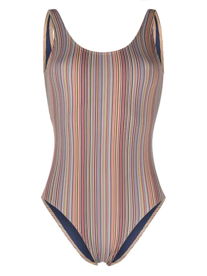 Round-Neck Striped Swimsuit