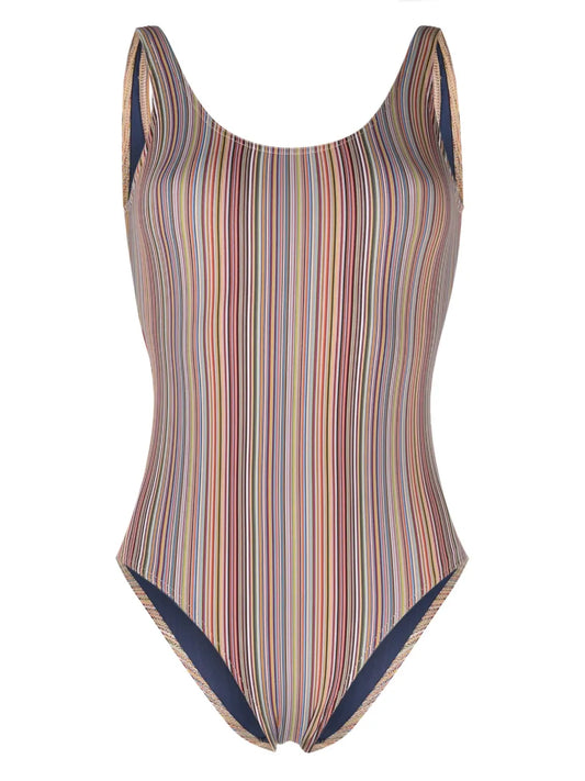 Round-Neck Striped Swimsuit