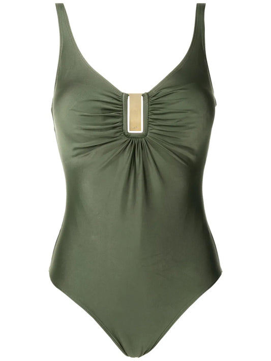 Mirassol Liso Logo-Plaque Ruched Swimsuit