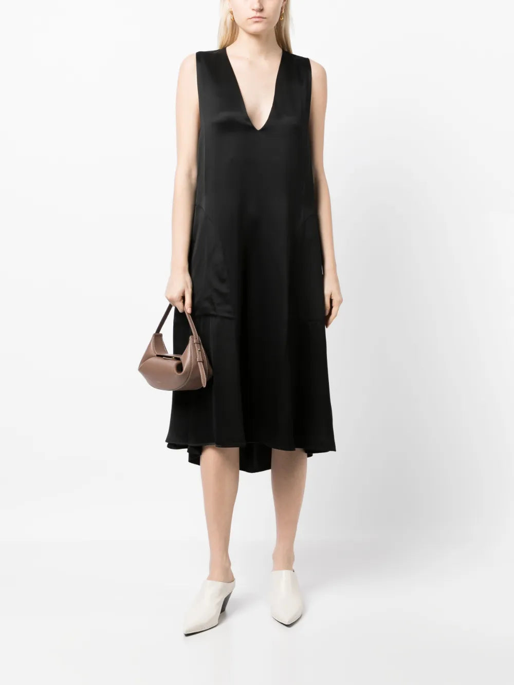 V-Neck Sleeveless Satin Dress
