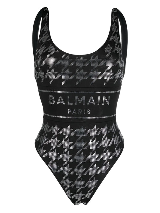 Rhinestone-Embellished Logo Swimsuit