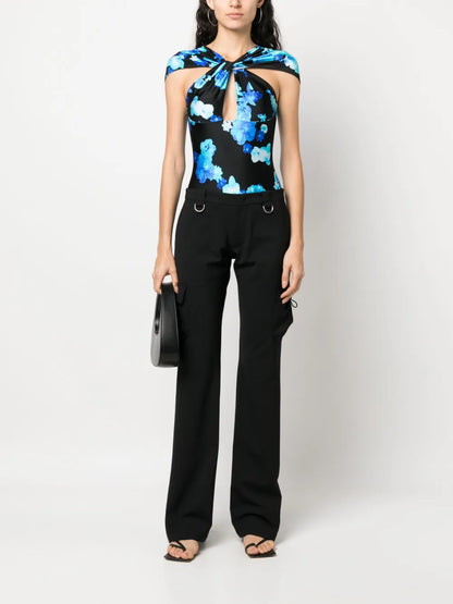 Floral-Print Cut-Out Bodysuit