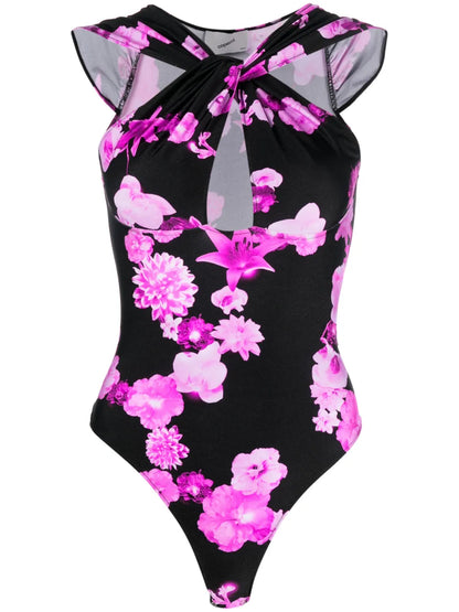 Floral-Print Cut-Out Bodysuit
