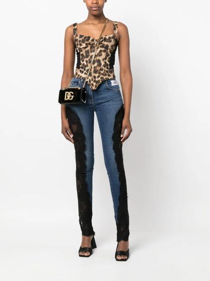 Lace-Insert Skinny Jeans