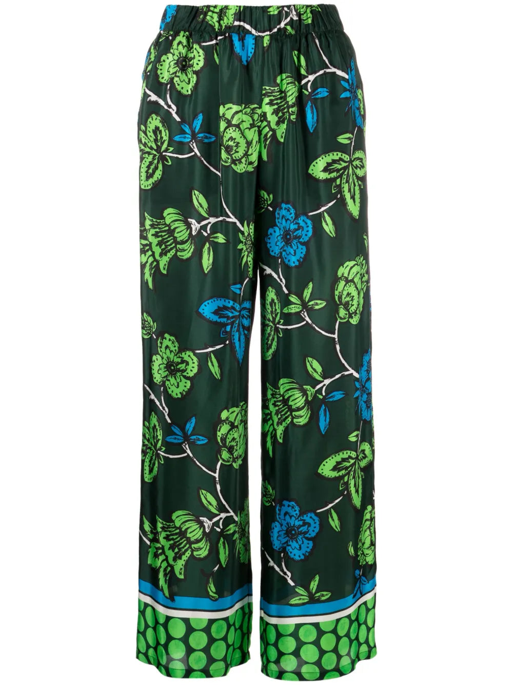 Floral-Print Silk Trousers