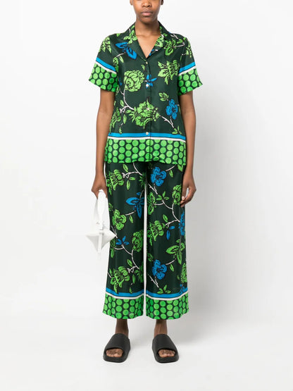 Floral-Print Silk Trousers