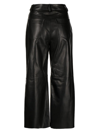 High-Waist Wide-Leg Leather Trousers