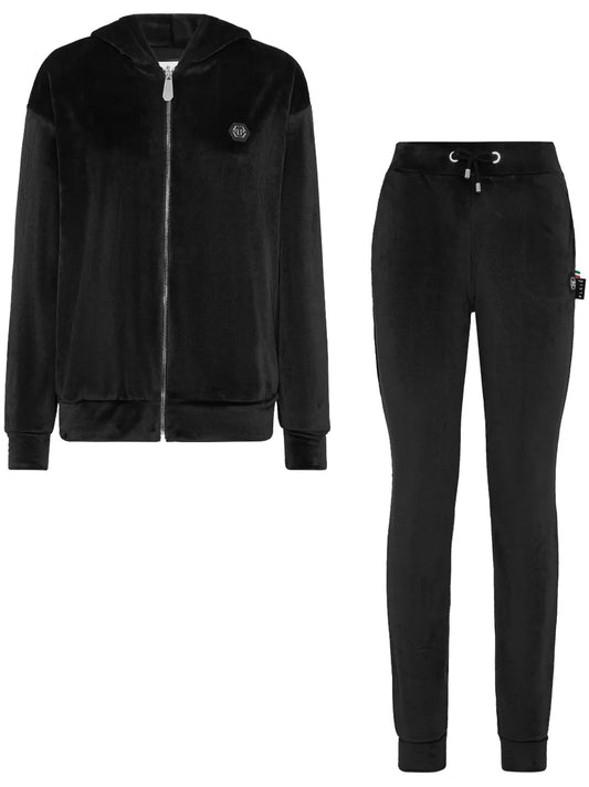 Crystal-Embellished Plush Tracksuit Set