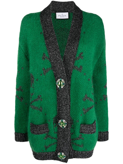 Skull-Print Mohair-Blend Cardigan