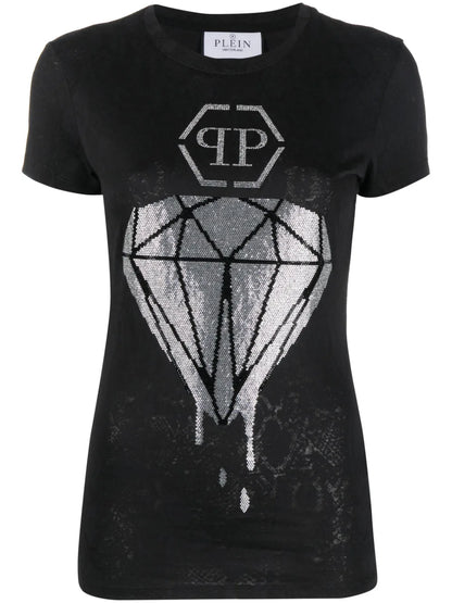 Diamond Rhinestone-Embellished T-Shirt