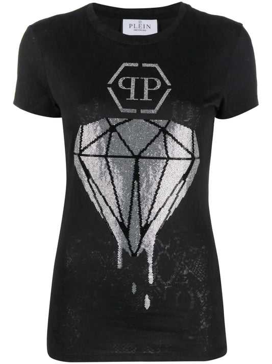 Diamond Rhinestone-Embellished T-Shirt