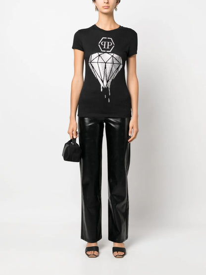 Diamond Rhinestone-Embellished T-Shirt
