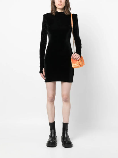 Logo-Plaque Velvet Minidress