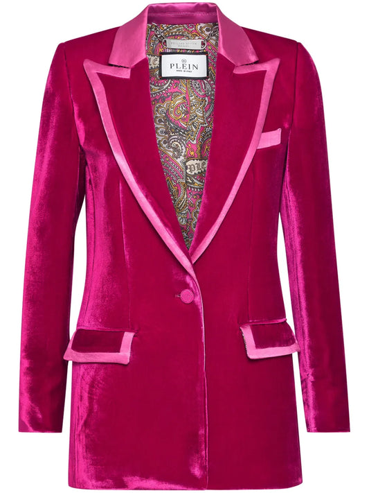 Contrasting-Trim Velvet Blazer
