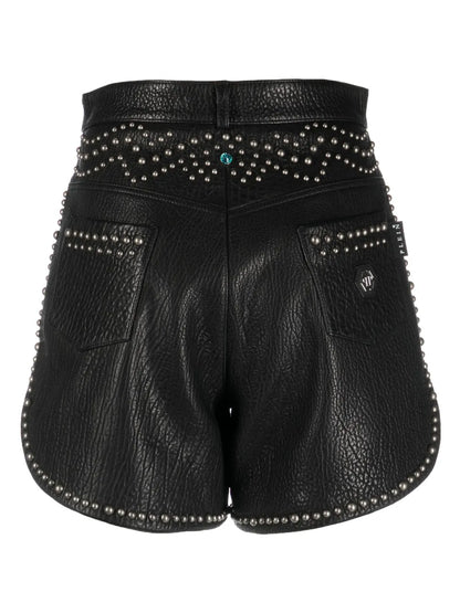 Stud-Embellished Leather Hot Pants