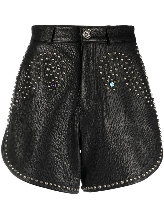Stud-Embellished Leather Hot Pants